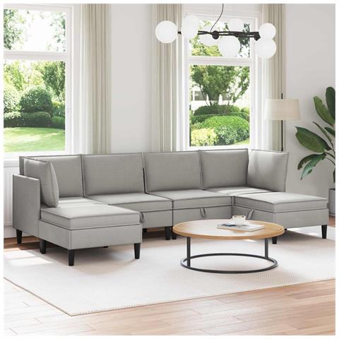 Set di mobili per il soggiorno 6 pcs Grigio chiaro Tessuto - Foto 2