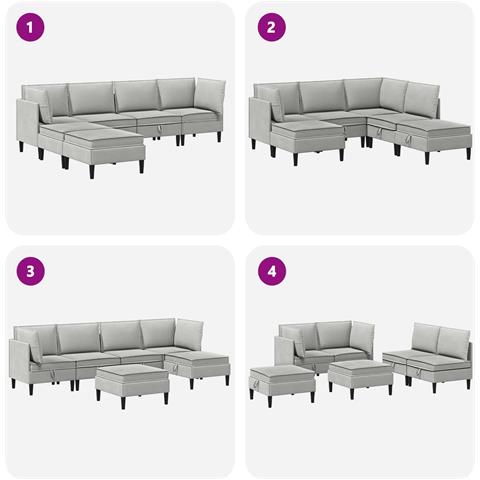 Set di mobili per il soggiorno 6 pcs Grigio chiaro Tessuto - Foto 9