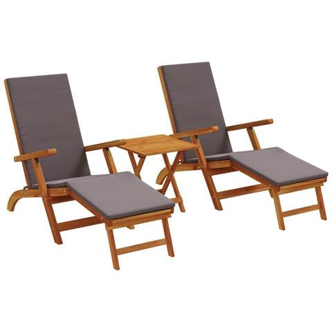 Lettino prendisole reclinabile e pieghevole 3 pcs Grigio Scuro - Foto 1