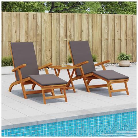 Lettino prendisole reclinabile e pieghevole 3 pcs Grigio Scuro - Foto 2