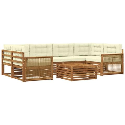 Set di divani da esterno con cuscino 7 pcs Naturale e Crema - Foto 1