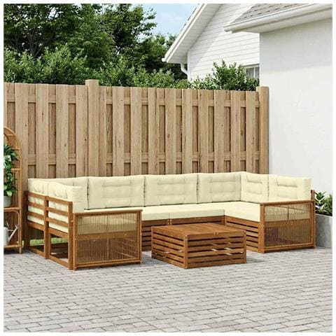Set di divani da esterno con cuscino 7 pcs Naturale e Crema - Foto 2