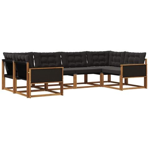 Set di divani da esterno con cuscino 6 pcs Naturale e Nero - Foto 1