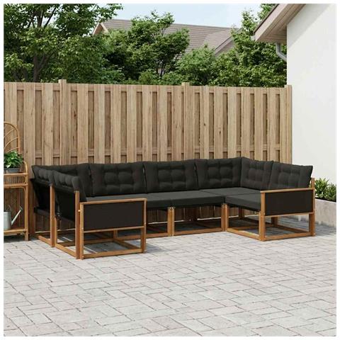 Set di divani da esterno con cuscino 6 pcs Naturale e Nero - Foto 2