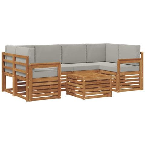 Set di divani da esterno 7 pcs Grigio Naturale e Chiaro - Foto 1