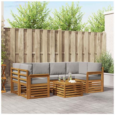 Set di divani da esterno 7 pcs Grigio Naturale e Chiaro - Foto 2