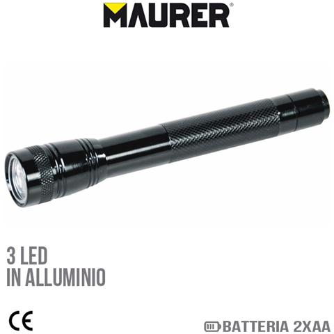 Torcia in alluminio con luce 3 Led batteria 3 ministilo AA - Foto 2