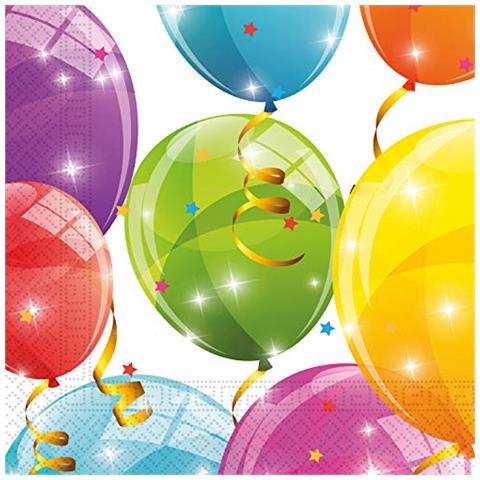 Tovaglioli Carta 2 Veli 33 X 33 Cm, Sparkling Balloons, 20 Pezzi, Multicolore, Pr88150 - Foto 1
