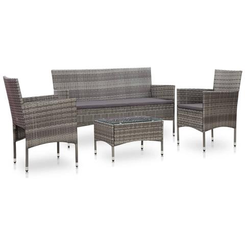 Set Divani Da Giardino 4 Pz Con Cuscini In Polyrattan Grigio - Foto 1