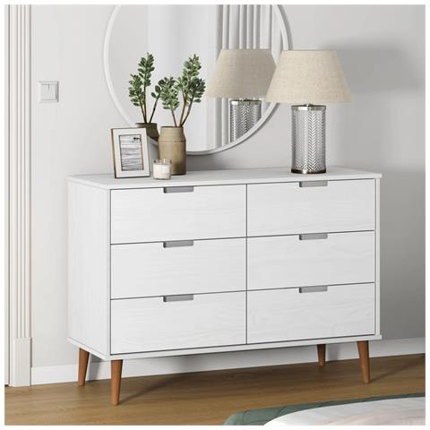 Cassettiera Bianca 113x40x80 Cm In Legno Massello Di Pino - Foto 6