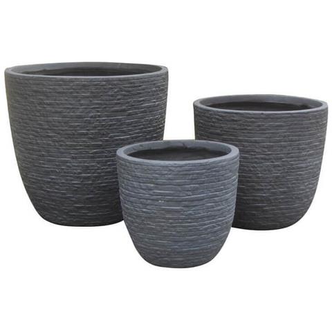 Set 3 Vasi Da Giardino In Fibra Di Argilla Marisa - Darkgrey - Foto 1