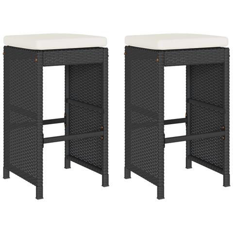 Sgabelli da Bar con Cuscini 2 pz Neri in Polyrattan - Foto 1