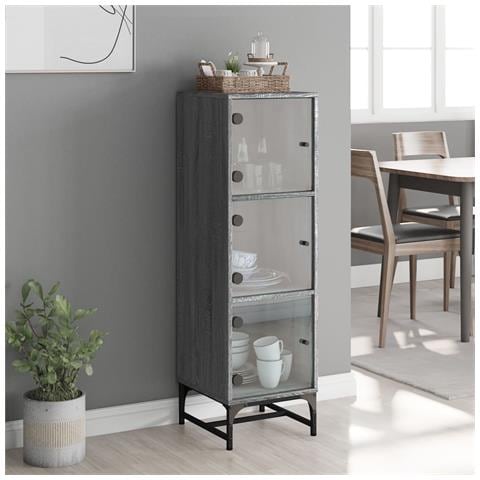 Credenza Con Ante In Vetro Grigio Sonoma 35x37x120 Cm - Foto 3
