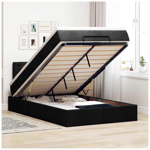 Pouf Letto Con Materasso Nero 120x200 Cm In Tessuto - Foto 1