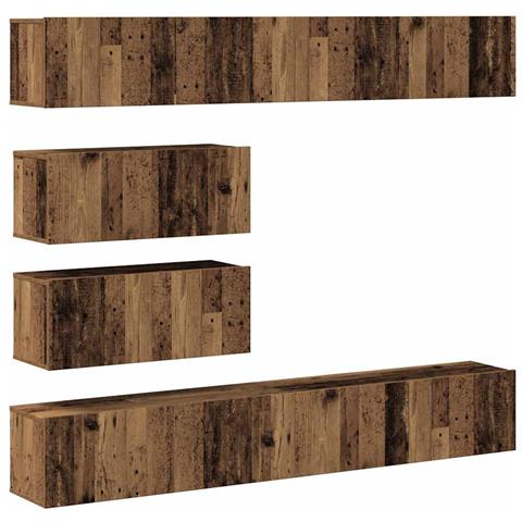 Set Mobile Tv 6 Pz Montato A Parete Legno Antico In Truciolato - Foto 2