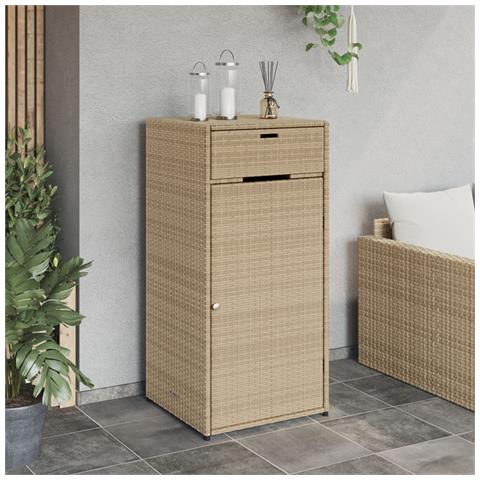 Armadietto Portaoggetti Giardino Beige 55x55x111cm Polyrattan - Foto 2