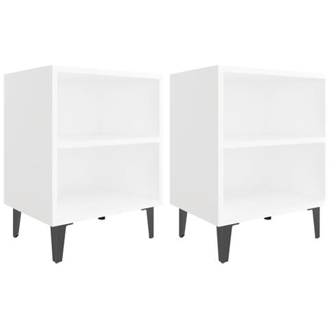 Comodini Con Gambe In Metallo 2pz Bianchi 40x30x50 Cm - Foto 1