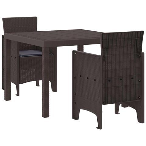 Set da pranzo da giardino in 3 pezzi con cuscini in polyrattan marrone - Foto 1