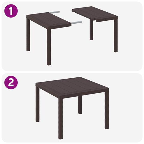 Set da pranzo da giardino in 3 pezzi con cuscini in polyrattan marrone - Foto 2