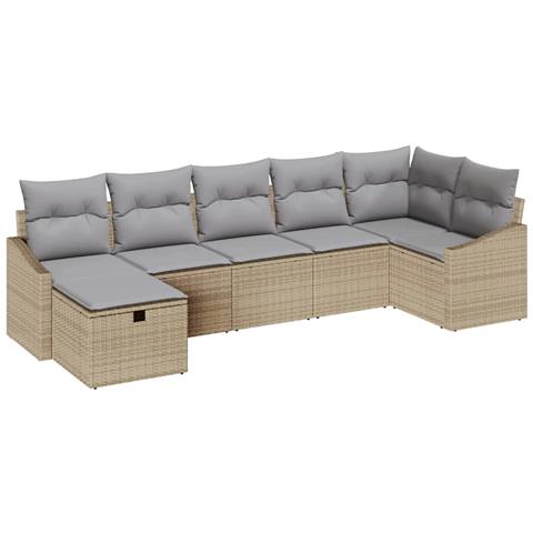 Set di divani da giardino con cuscini beige in polyrattan - Foto 1