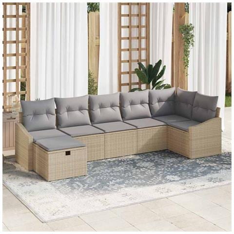 Set di divani da giardino con cuscini beige in polyrattan - Foto 2