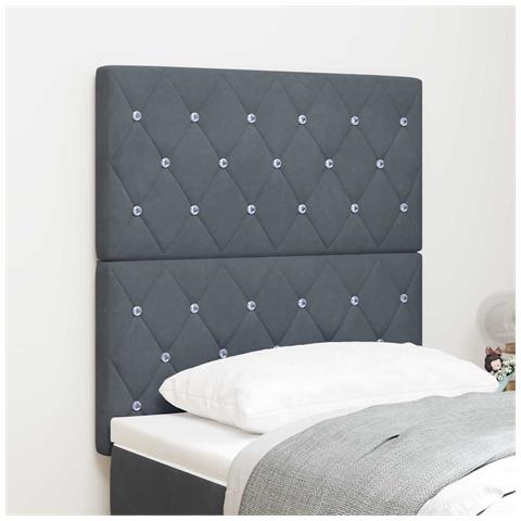 Testata  con bottoni in cristallo e trapuntata grigio scuro 80 cm in velluto, Testata  con bottoni in cristallo e trapuntata grigio scuro 160 cm in velluto - Foto 2