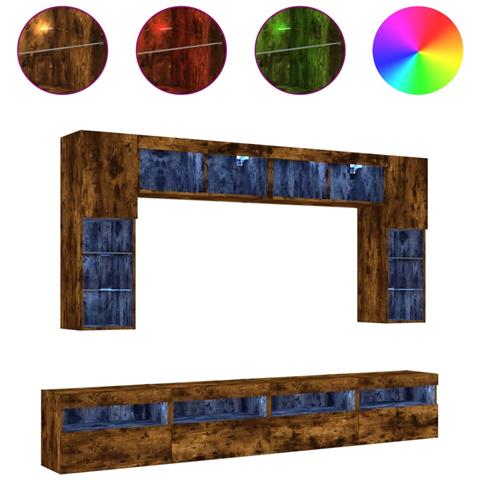 Set Mobili TV a Muro 8 pz con Luci LED Rovere Fumo - Foto 1