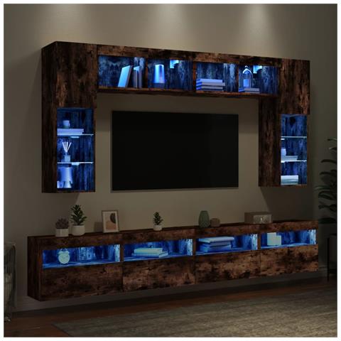 Set Mobili TV a Muro 8 pz con Luci LED Rovere Fumo - Foto 2