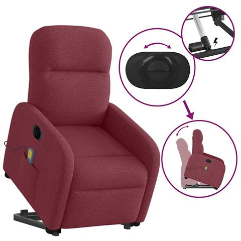 Poltrona Alzapersona Massaggiante Elettrica Rosso Vino Tessuto - Foto 9