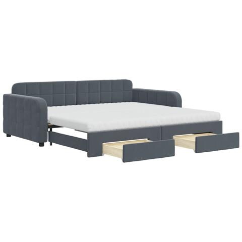 Divano Letto Estraibile Cassetti Grigio Scuro 100x200cm Velluto - Foto 1