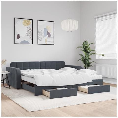 Divano Letto Estraibile Cassetti Grigio Scuro 100x200cm Velluto - Foto 2