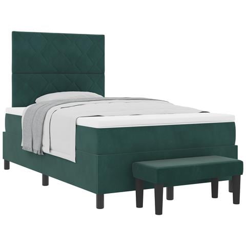 Letto a Molle con Materasso e Panca Verde Scuro 120x200 cm Velluto - Foto 1