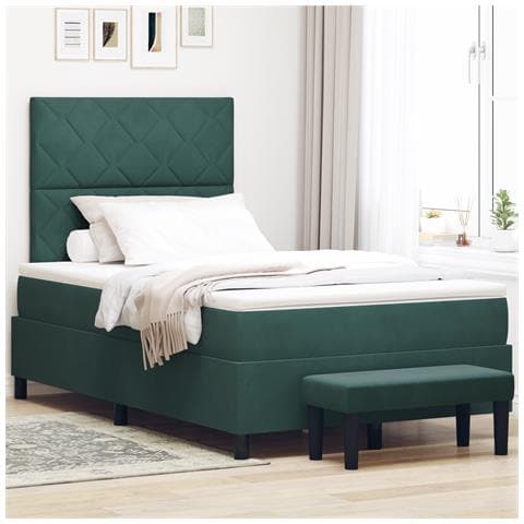 Letto a Molle con Materasso e Panca Verde Scuro 120x200 cm Velluto - Foto 2