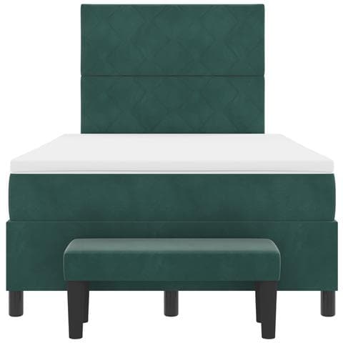 Letto a Molle con Materasso e Panca Verde Scuro 120x200 cm Velluto - Foto 9