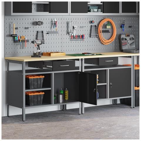 Set di 2 Banchi da Lavoro in Acciaio Nero - Foto 2