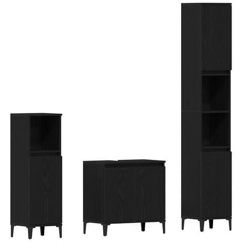 Set di Mobili per Bagno in 3 Pezzi Rovere Nero Legno Ingegnerizzato - Foto 1
