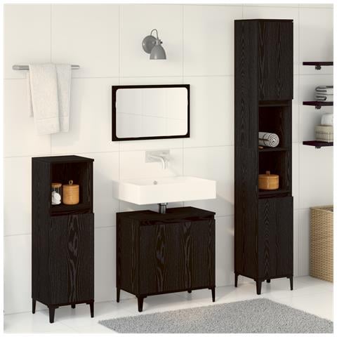 Set di Mobili per Bagno in 3 Pezzi Rovere Nero Legno Ingegnerizzato - Foto 2