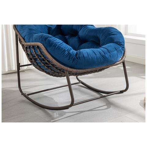 Sedia A Dondolo In Rattan Da Esterno, Sedia Reclinabile A Dondolo Con Cuscino Imbottito All'aperto Per Veranda, Soggiorno, Patio, Giardino, Blu Navy - Foto 4