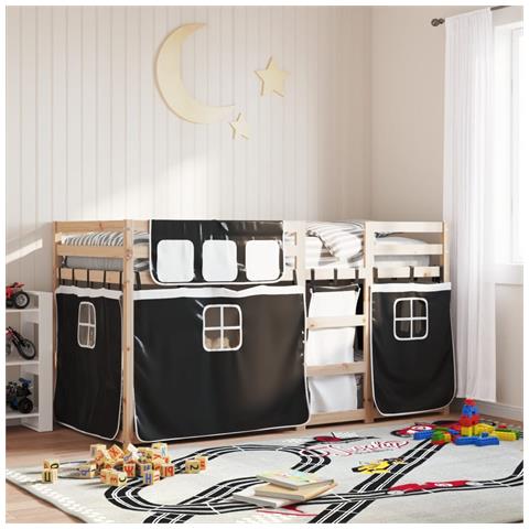 Letto a Castello senza Materasso Bianco e Nero 90x200cm in Pino - Foto 2