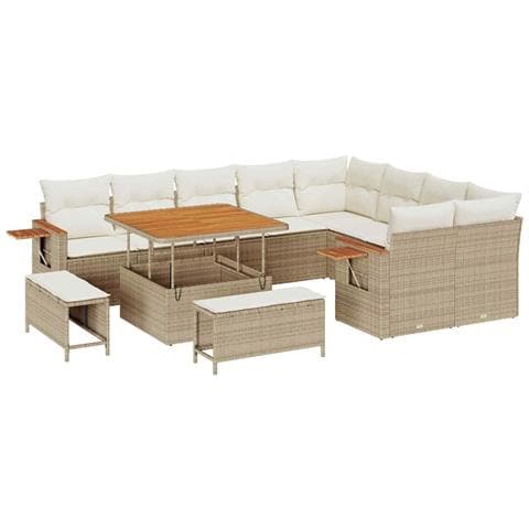 Set Divano da Giardino con cuscino 12 pcs Beige Poly Rattan - Foto 1