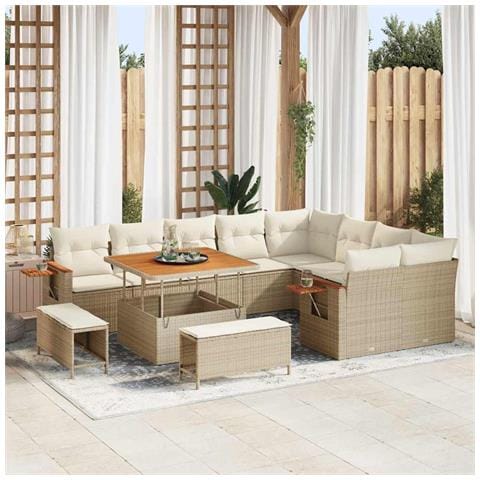 Set Divano da Giardino con cuscino 12 pcs Beige Poly Rattan - Foto 2