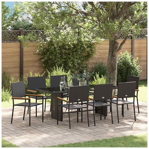 Set da Pranzo per Giardino 9 pcs Nero 190 x 80 x 75 cm - Foto 2