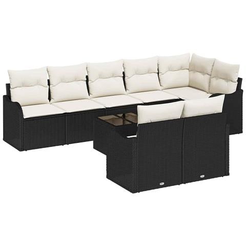 Set Divano da Giardino 9 pcs Nero e bianco Poly Rattan - Foto 1