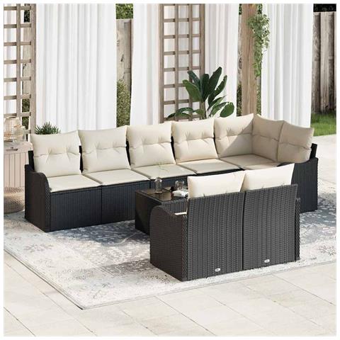 Set Divano da Giardino 9 pcs Nero e bianco Poly Rattan - Foto 2
