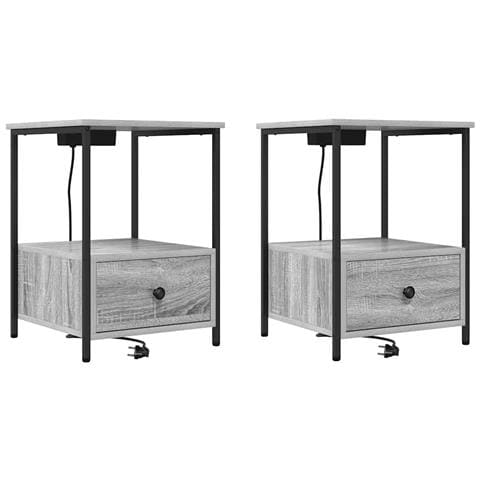 Comò con stazione di ricarica con cassetto 2 pcs Grigio sonoma - Foto 1