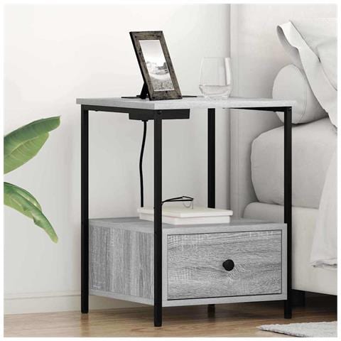 Comò con stazione di ricarica con cassetto 2 pcs Grigio sonoma - Foto 2