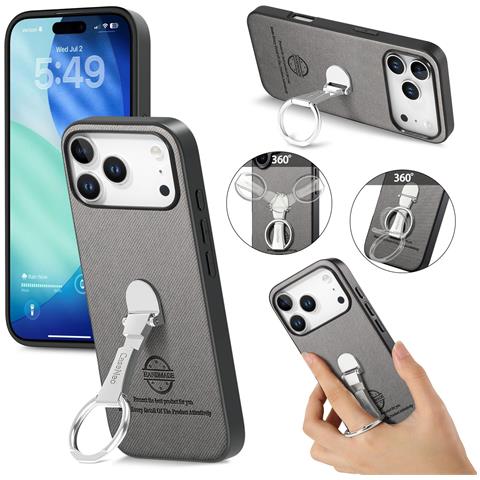 Custodia Grigia In Pelle Pu Compatibile Con Iphone 17 Pro Max Con Anello Girevole A 360° - Foto 2