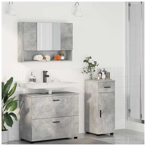Set di mobili per il bagno con cassetto 3 pcs Grigio cemento - Foto 2