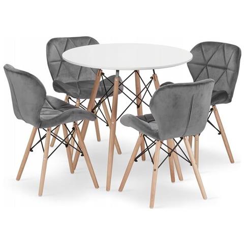 Set da pranzo Valora | Tavolo rotondo bianco KOVA da 80 cm + 4 sedie grigie WAKO - Foto 1