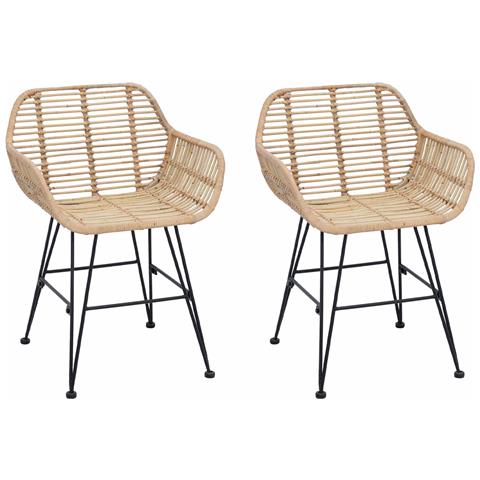 Sedia da pranzo 2 pcs Naturale 55 x 50 x 74 cm Rattan e Ferro - Foto 1